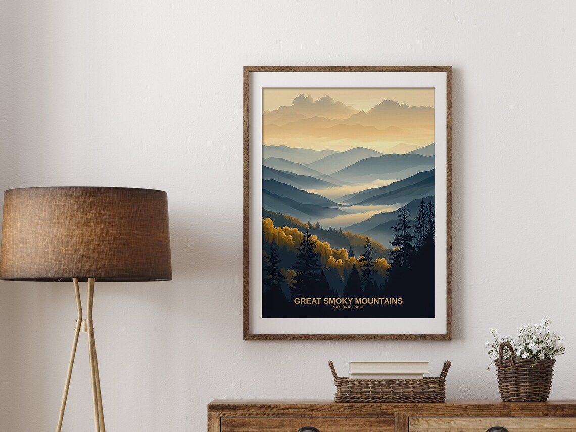 Great Smoky Mountains National Park Misty Ridges Vintage Poster - Image 2