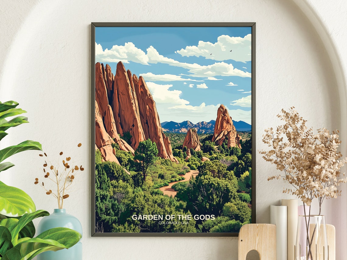 Garden Of The Gods Red Rock Wonderland Wall Art Print Vintage National Park Travel Poster