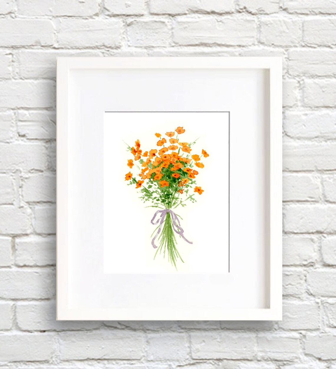 Watercolor Poppies Art Print, Orange Floral Bouquet