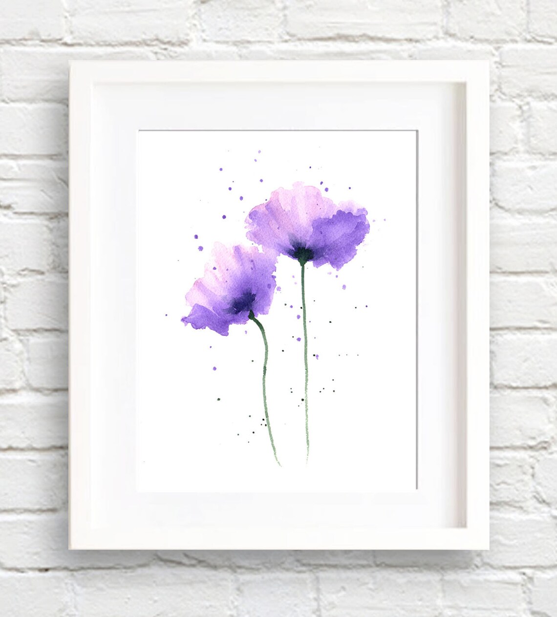 Poppies Watercolor Art Print, Purple Floral Decor