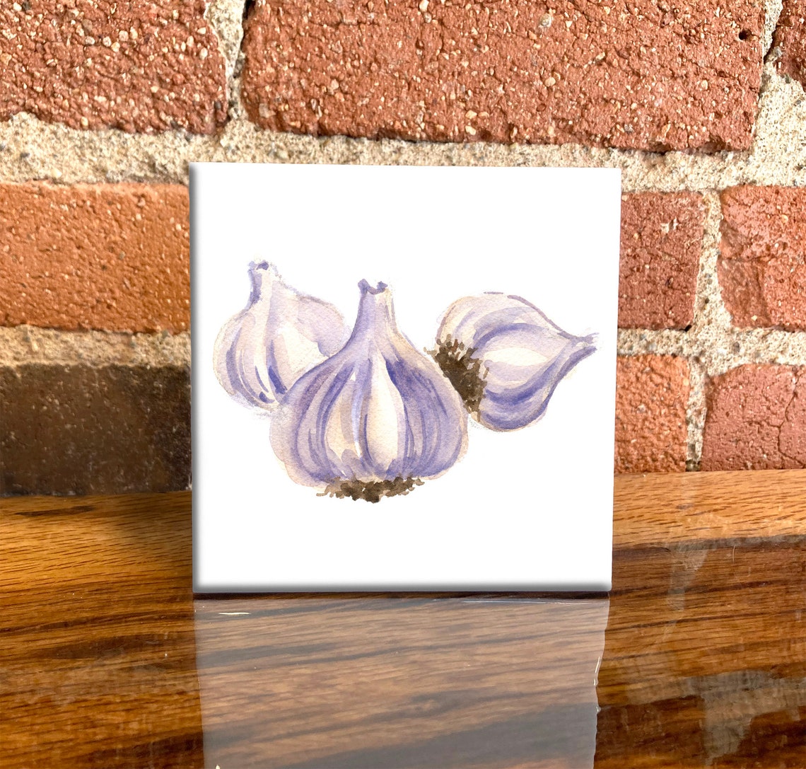 Soft Lavender Garlic Bulbs Watercolor Unique Kitchen Herb Tile Poster