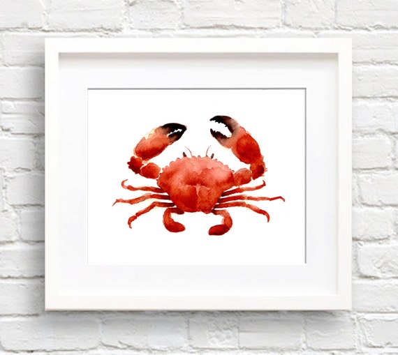 Crab Art Print Kitchen Art Wall Decor Watercolor Painting