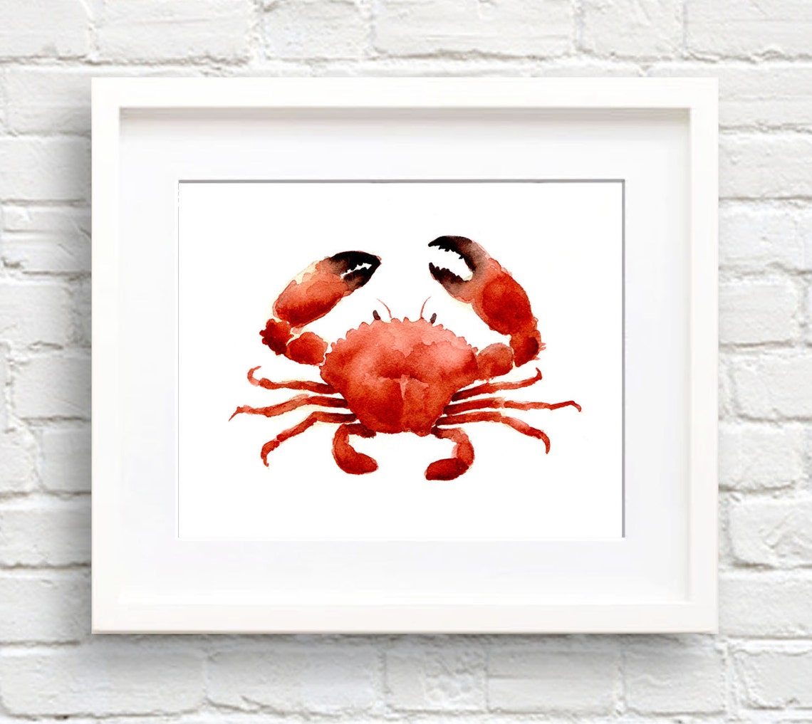 Crab Art Print Kitchen Art Wall Decor Watercolor Painting
