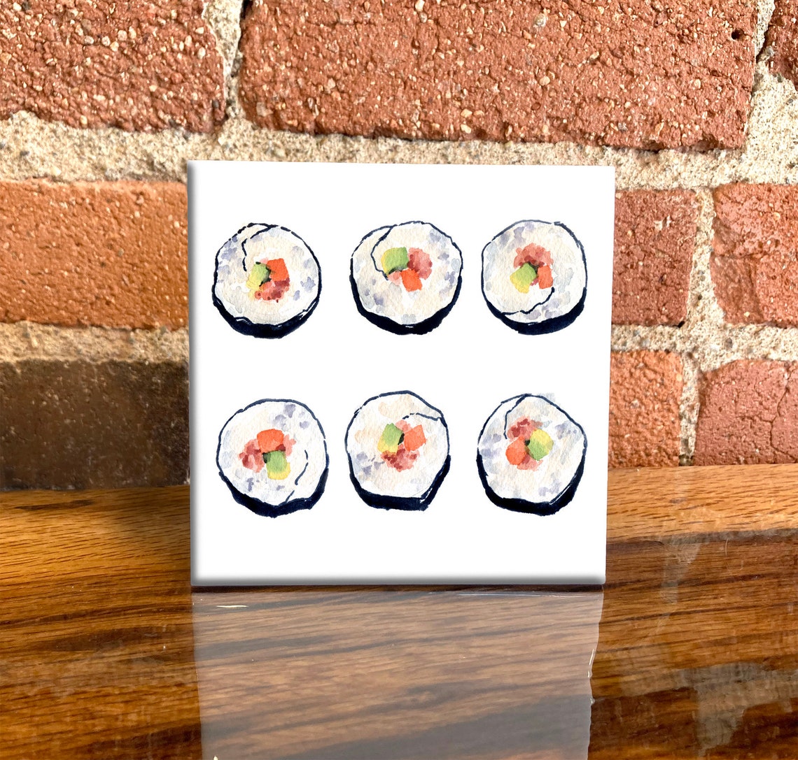 Sushi Maki Roll Set Watercolor Japanese Food Ceramic Tile Wall Art