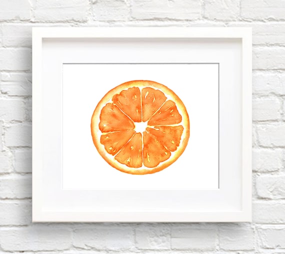 Orange Watercolor Art Print, Kitchen Wall Decor