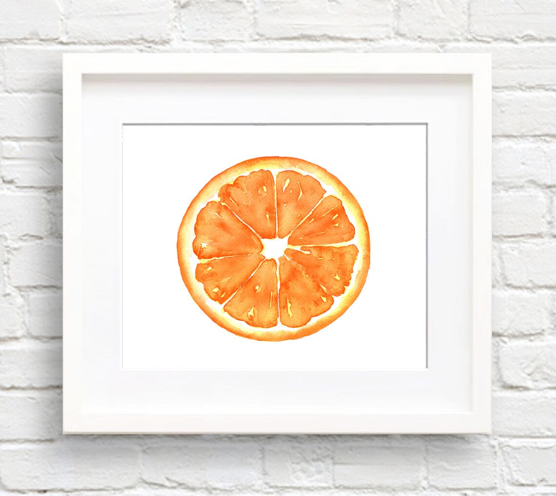 Orange Watercolor Art Print, Kitchen Wall Decor