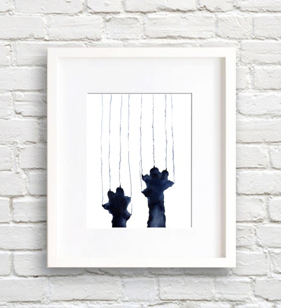 Black Cat Watercolor Art Print, Playful Cat Decor
