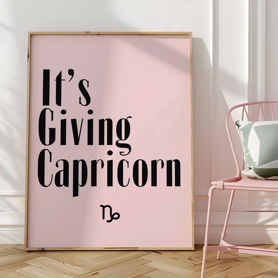 Its Giving Capricorn Funny Zodiac Quote Typography Poster on Blush Pink