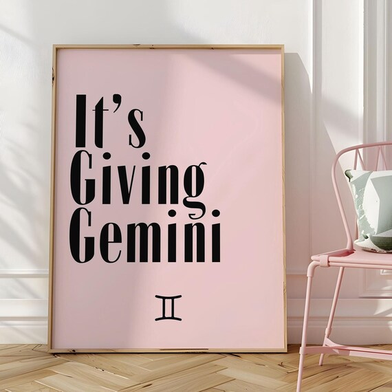 Its Giving Gemini Funny Zodiac Quote Typography Poster on Blush Pink