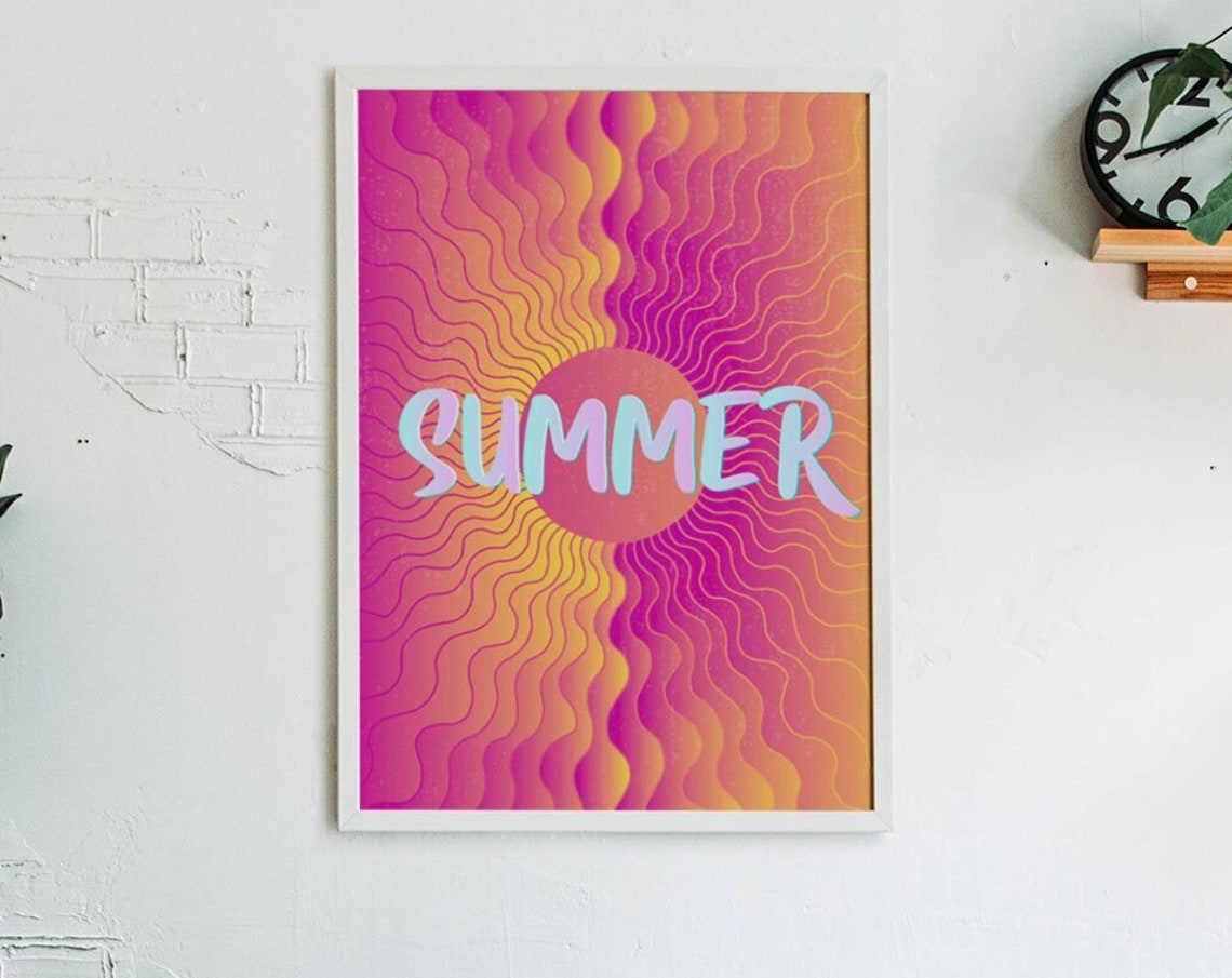Summer Pastel Wavy Psychedelic Sunburst Word Tropical Art Poster