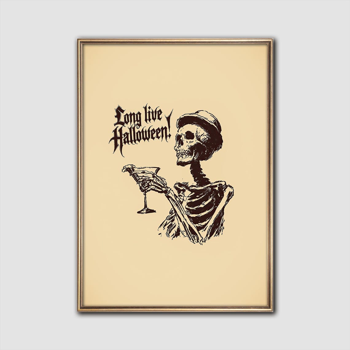 Long Live Halloween Skeleton Toasting Martini Gothic Quote Wall Art