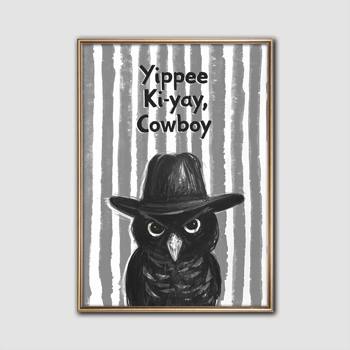 Cowboy Owl Western Crayon Drawing Art Print
