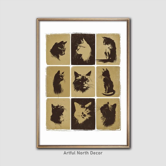 Retro Cat Print Minimalist 70s Style Wall Art