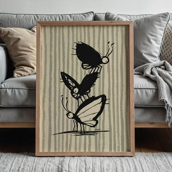 Stacked Butterflies Black Crayon Sketch Art