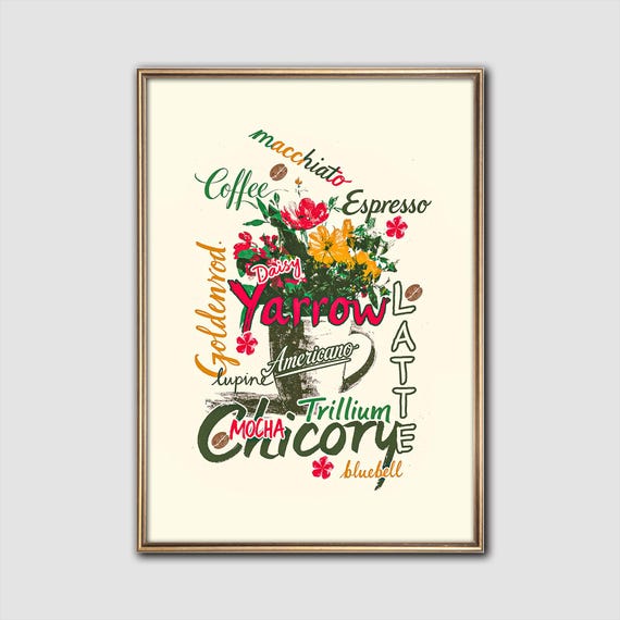 Wildflowers And Coffee Botanical Brew Art With Typography