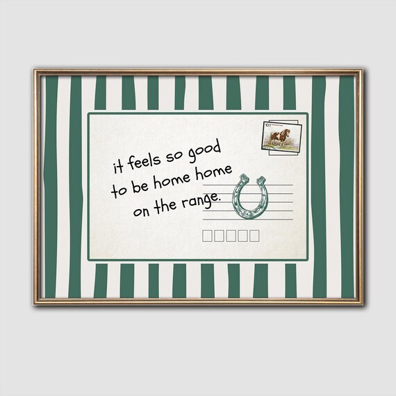 Green Home On The Range Western Postcard Horseshoe Quote Wall Art