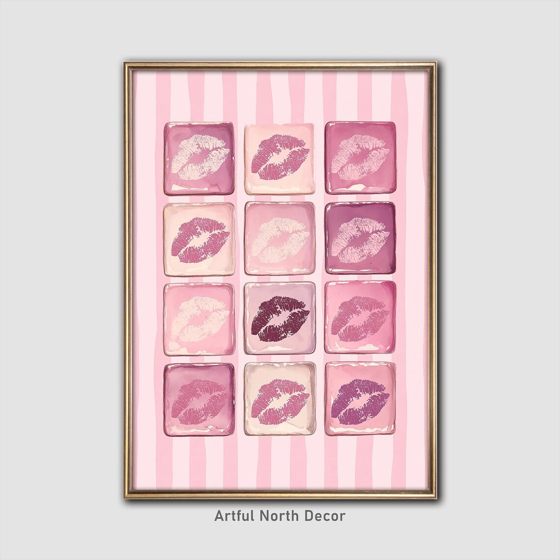 Pink Lipstick Kiss Grid Pop Art Glam Beauty Salon Style Poster