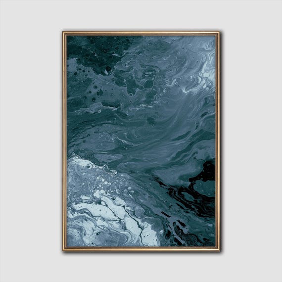 Blue Fluid Art Print Abstract Pour Painting Modern Wall Decor