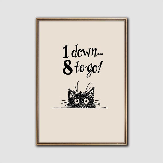 Funny Bathroom Cat Print 9 Lives Humor