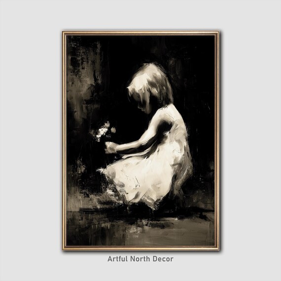 Flower Girl Art Print Dark Academia Moody Decor