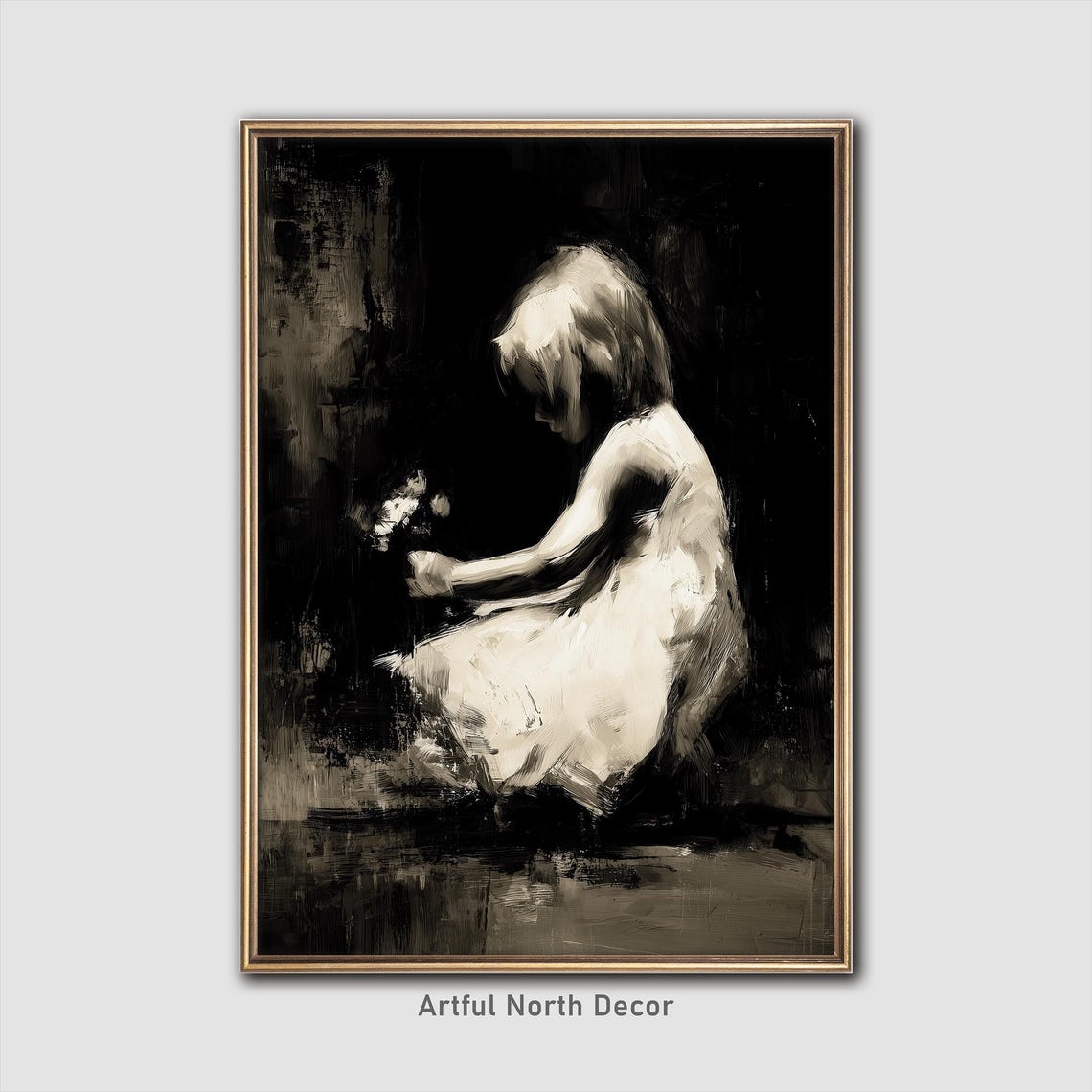 Flower Girl Dark Academia Moody Chiaroscuro Portrait Wall Art Decor