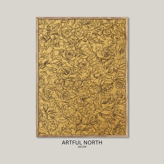 Gold Floral Line Art Print Vintage Botanical Wall Decor