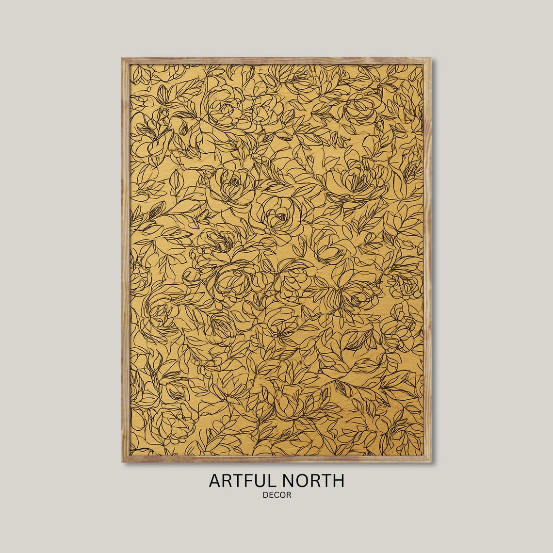 Vintage Golden Floral Line Pattern Elegant Botanical Wall Art