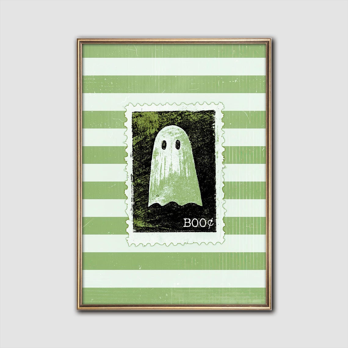 Spooky Cute Ghost Postage Stamp Boo Halloween Wall Art Decor