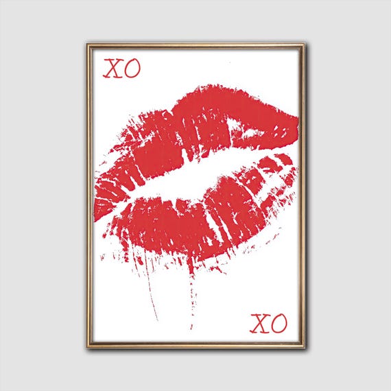 Red Lipstick Kiss Print Glam Salon Decor Flirty Wall Art