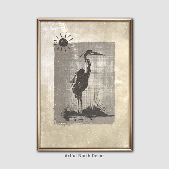 Japandi Crane Print Minimalist Boho Nature Art