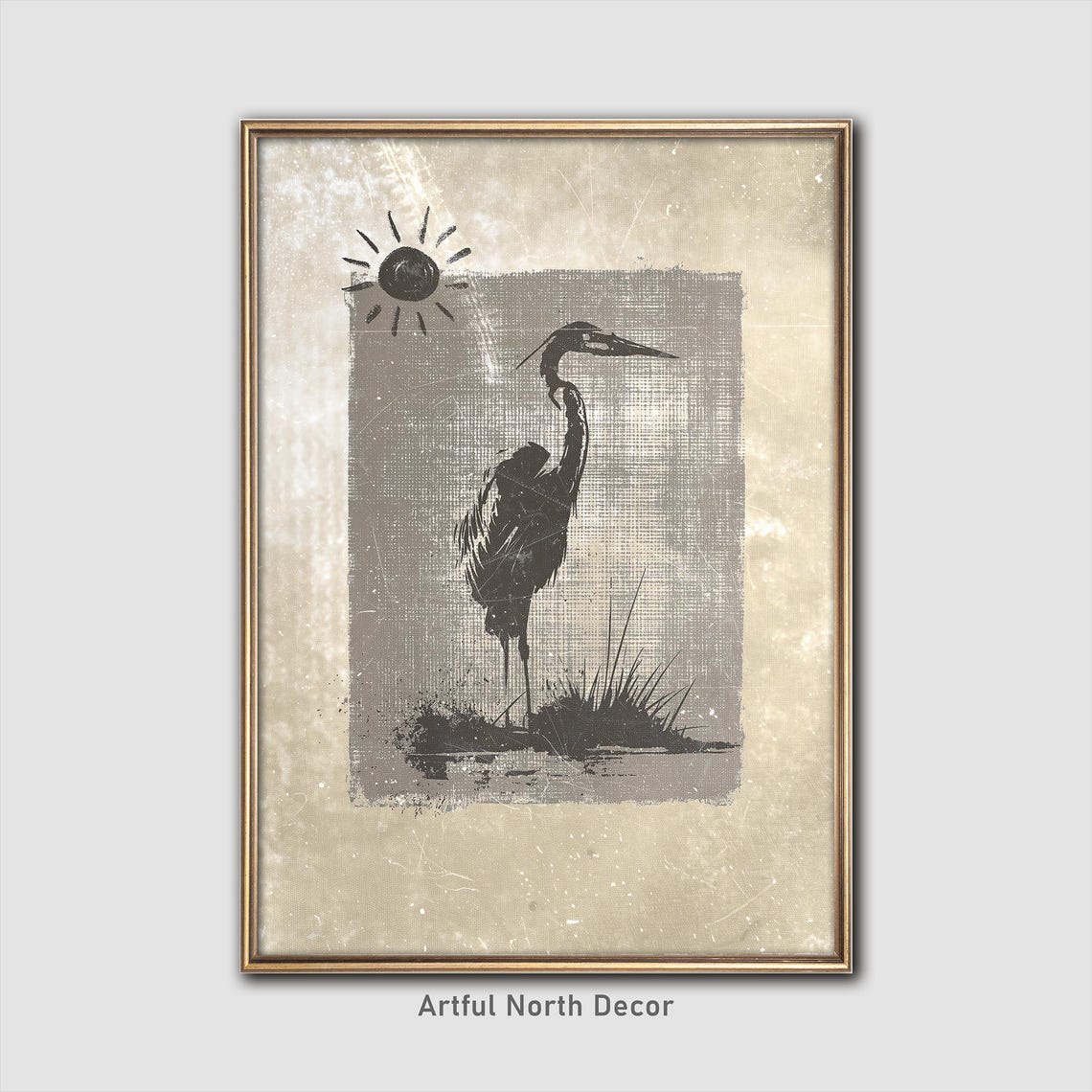 Japandi Crane Print Minimalist Boho Nature Art