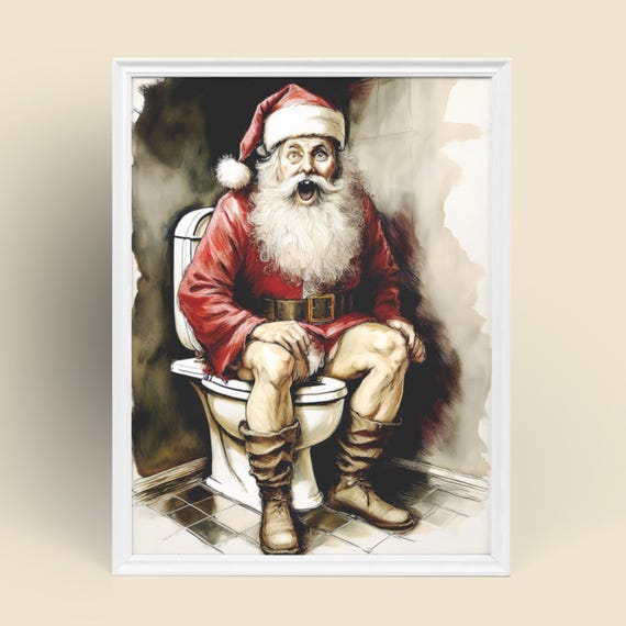 Funny Santa Poop Bathroom Art Christmas Holiday Decor Print