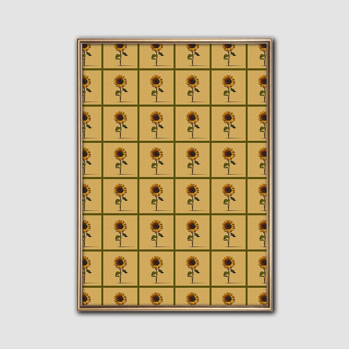 Sunflower Grid Vintage Botanical Art Print