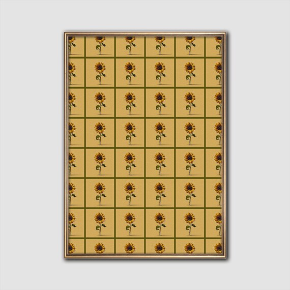 Sunflower Grid Vintage Botanical Art Print