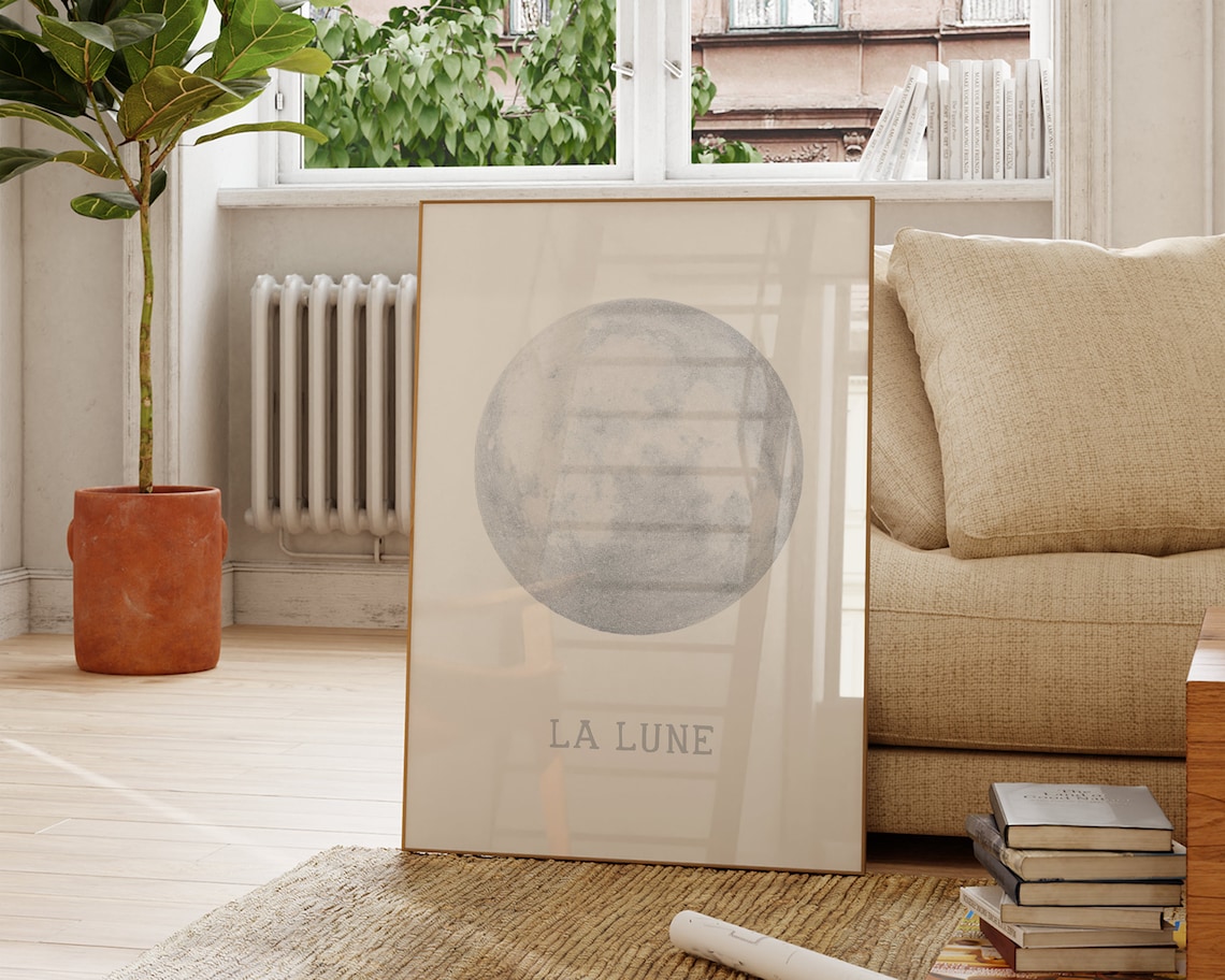 Minimal Moon Art Print, La Lune Dorm Room Decor