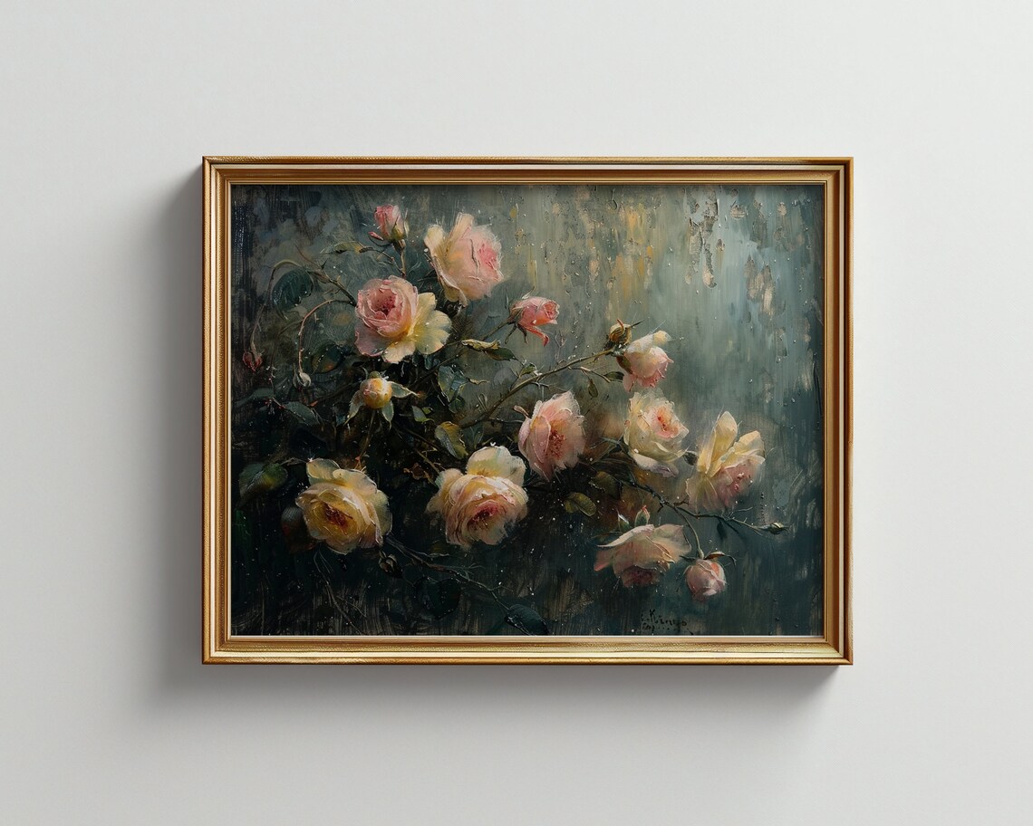 Moody Dark Floral Roses Oil Painting Vintage Dark Academia Print - Image 2