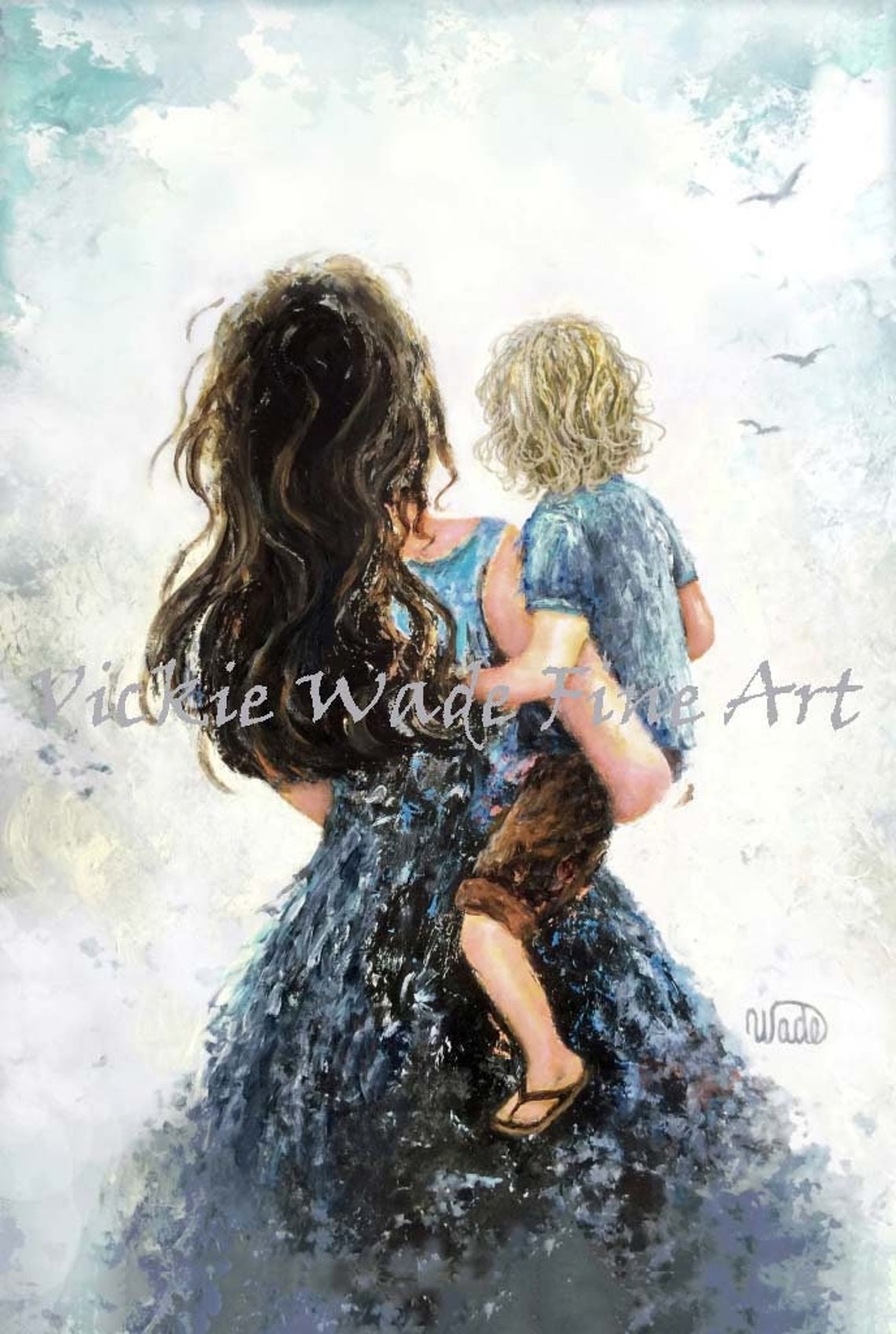 Mother Carrying Her Curly Blonde Son In Her Loving Arms Poster