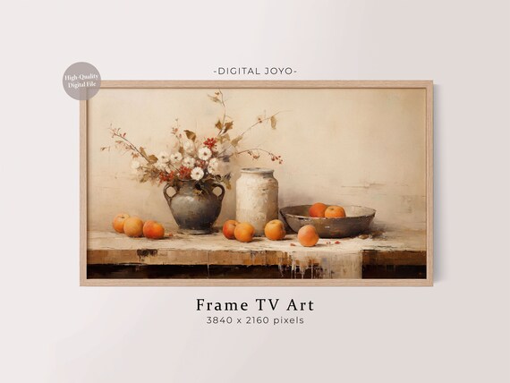 Autumn Still Life White Flowers Apricots Rustic Kitchen Oil Painting Poster