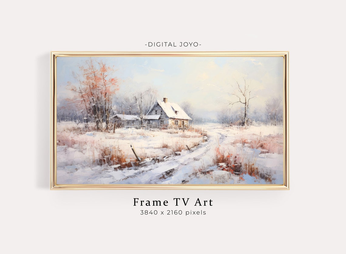 Winter Farmhouse Snowy Fields Country Landscape Painting Poster