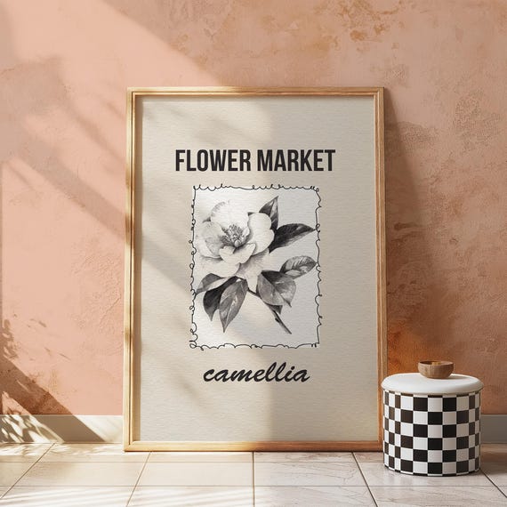 Camellia Botanical Wall Art Print For Elegant Interiors Flower Market