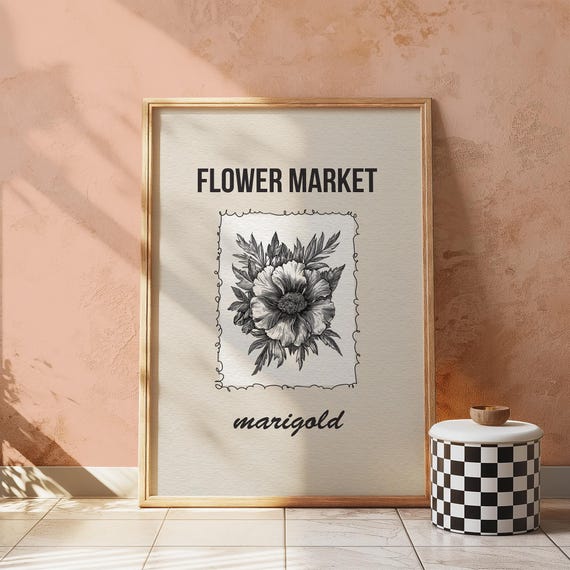 Marigold Botanical Print Neutral Fall Decor