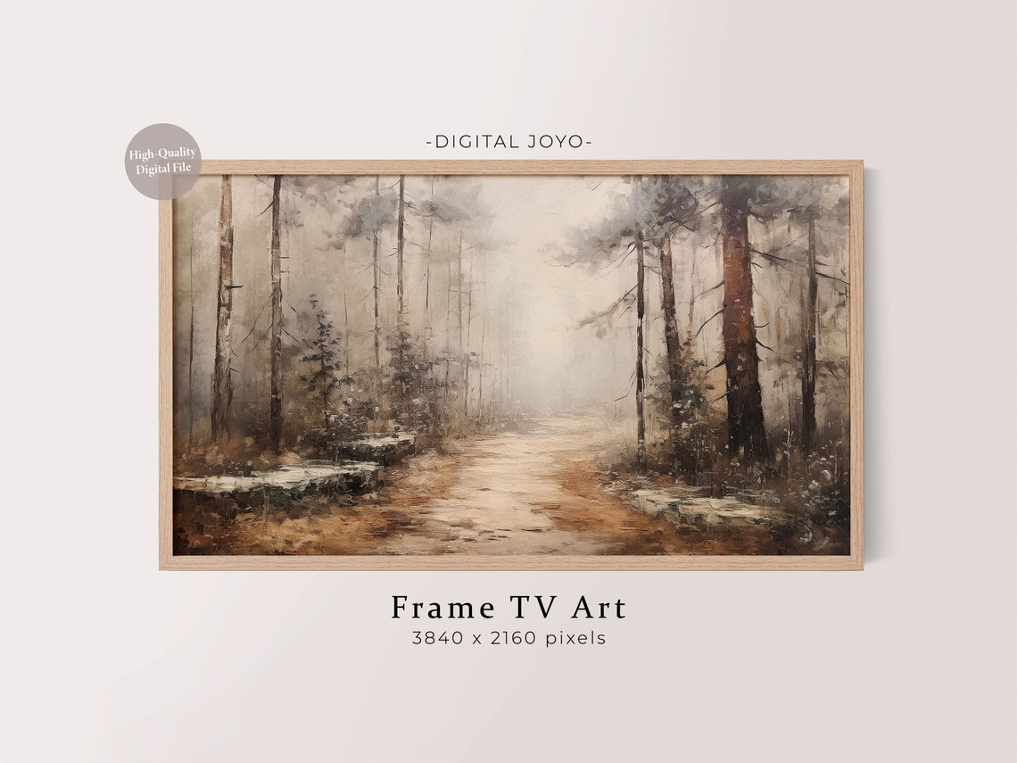 Autumn Forest Path Vintage Oil Painting Misty Fall Woods Poster
