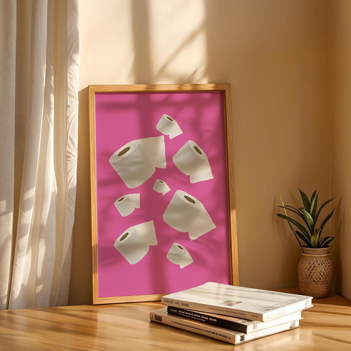 Hot Pink Toilet Paper Roll Pattern Funny Bathroom Humor Poster