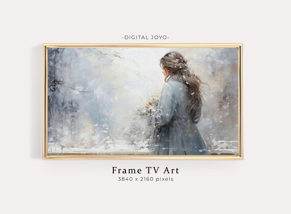 Winter Woman Snow Painting Farmhouse Frame Tv Art