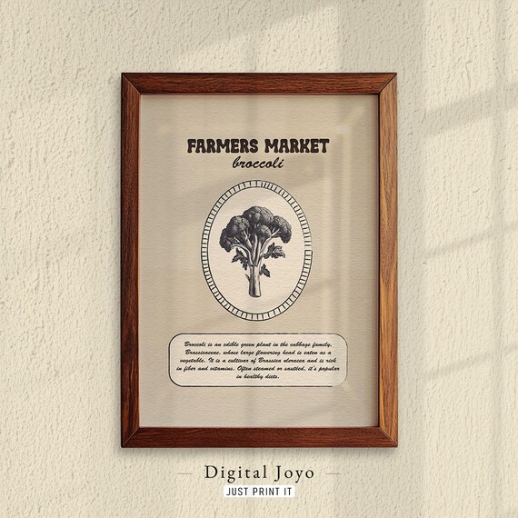 Farmers Market Broccoli Print Neutral Kitchen Wall Art