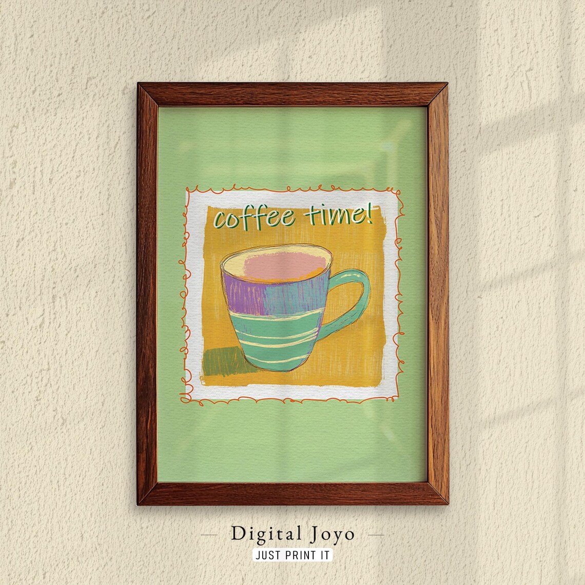 Coffee Time Striped Mug Mustard Yellow Colorful Kitchen Poster
