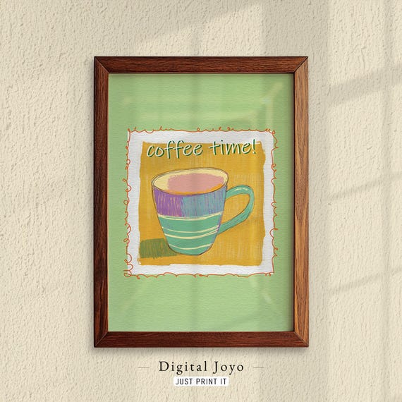 Coffee Mug Art Print Bold Colors Modern Kitchen Decor