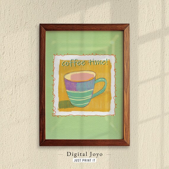Coffee Time Striped Mug Mustard Yellow Colorful Kitchen Poster