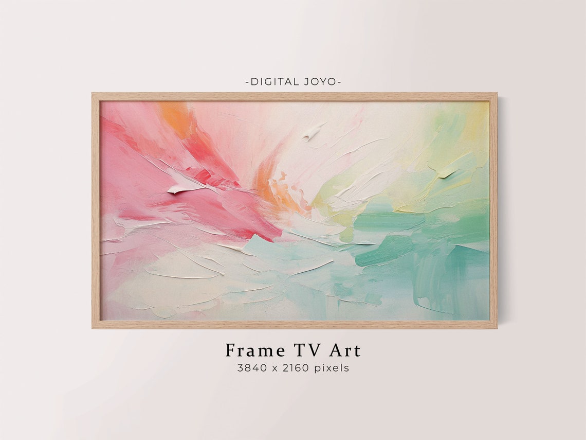 Soft Pink Peach Mint Abstract Acrylic Texture Painting Wall Art