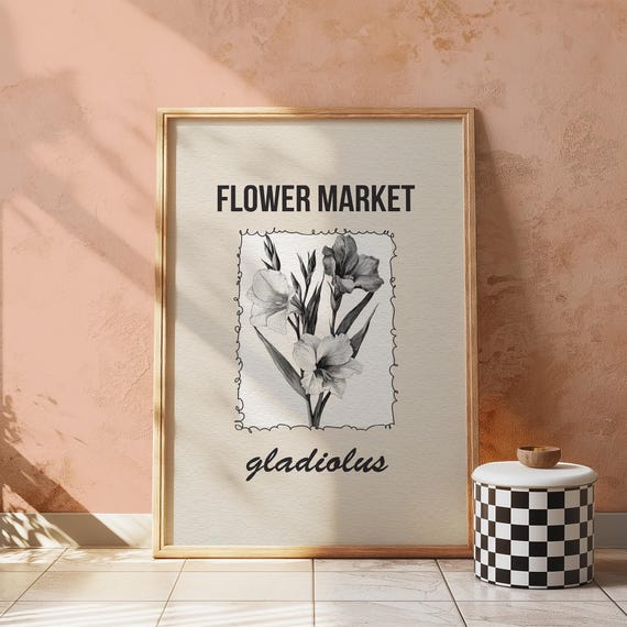 Gladiolus Flower Market Print Neutral Botanical Illustration